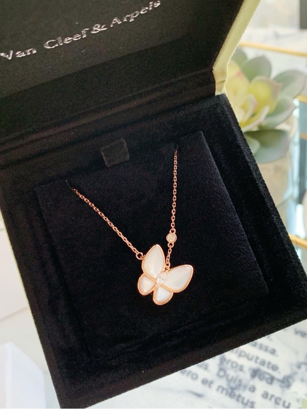 Van Cleef & Arpels Rose Gold Necklace with White Butterfly Motif